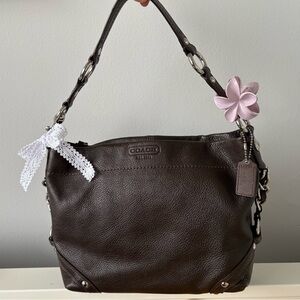 SOLD Coach Carly Dark Brown Pebbled Leather Shoulder Bag